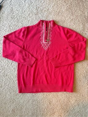 Vintage Christine Alexander 100% Cotton Bedazzled Pink Sweater Top